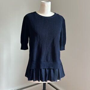 COS Navy Blue Peplum Cotton Half Sleeve Sweater - Crew Neck Ruffle Detail XS